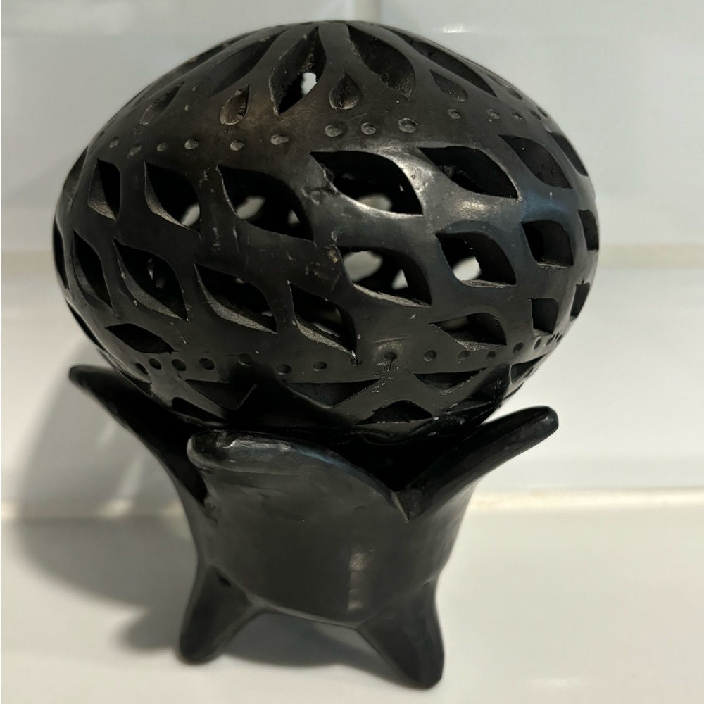 Black Clay Candle Holder from Mexico